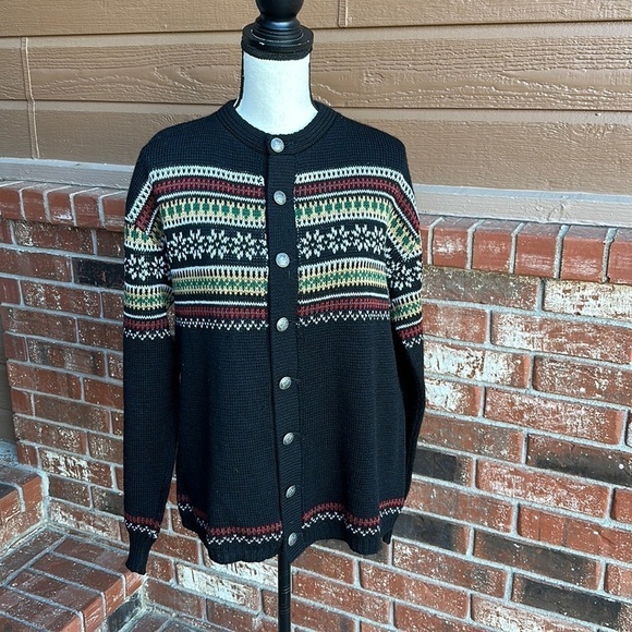 Jersild Vintage 100% Virgin Wool Fair Isle Cardigan Sweater Size Large - Picture 1 of 7